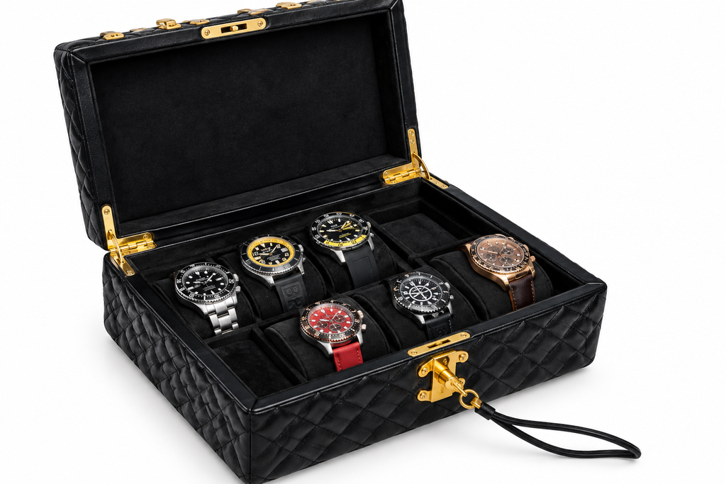 8- Slot Quilted Leather Watch Case with Watch