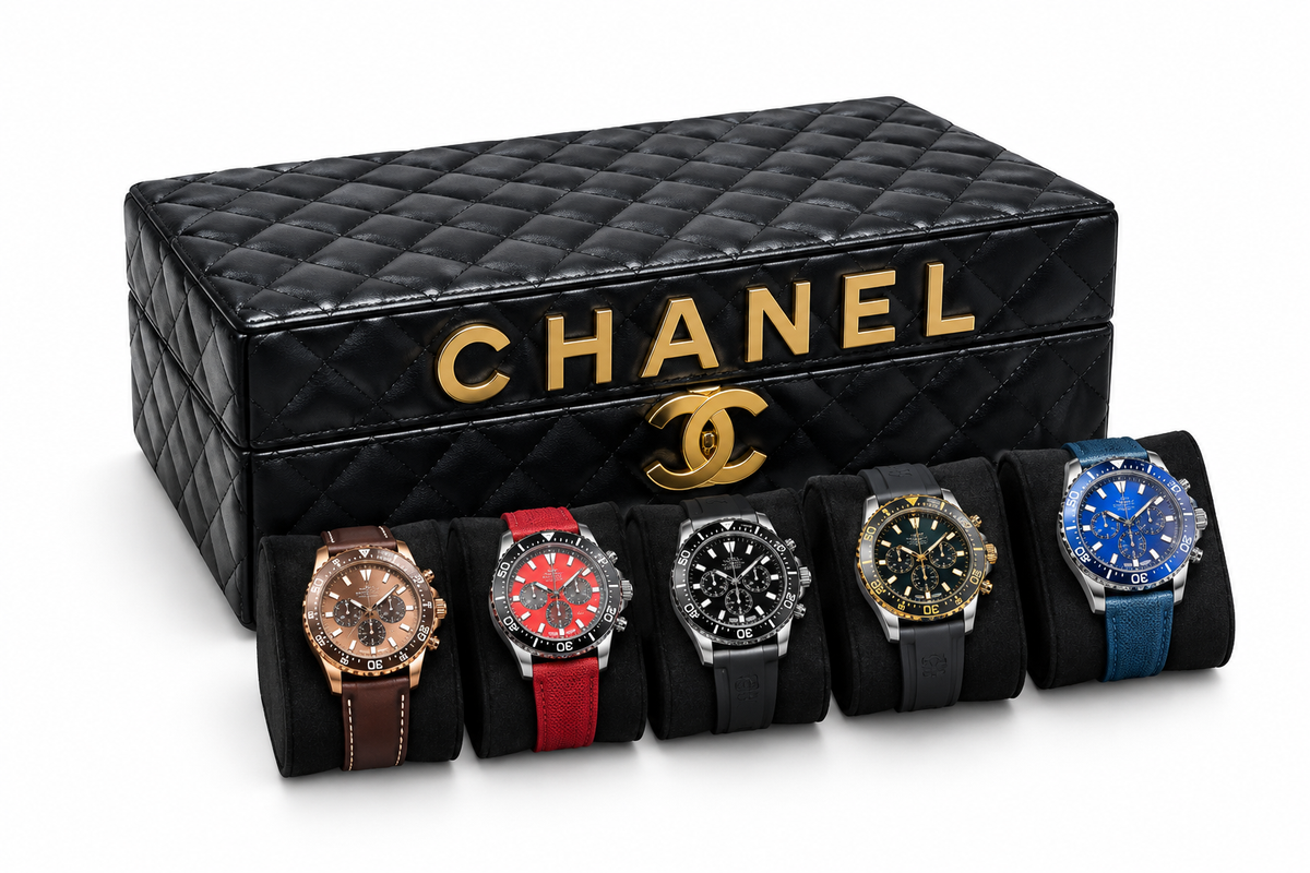 8- Slot Quilted Leather Watch Case with Watch